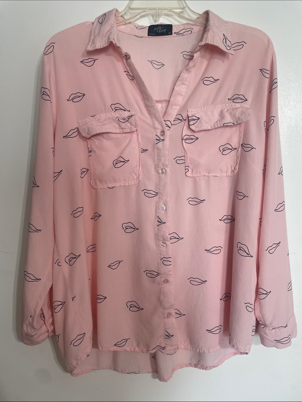 Pink Printed Button-Down Shirt with Chest Pockets
